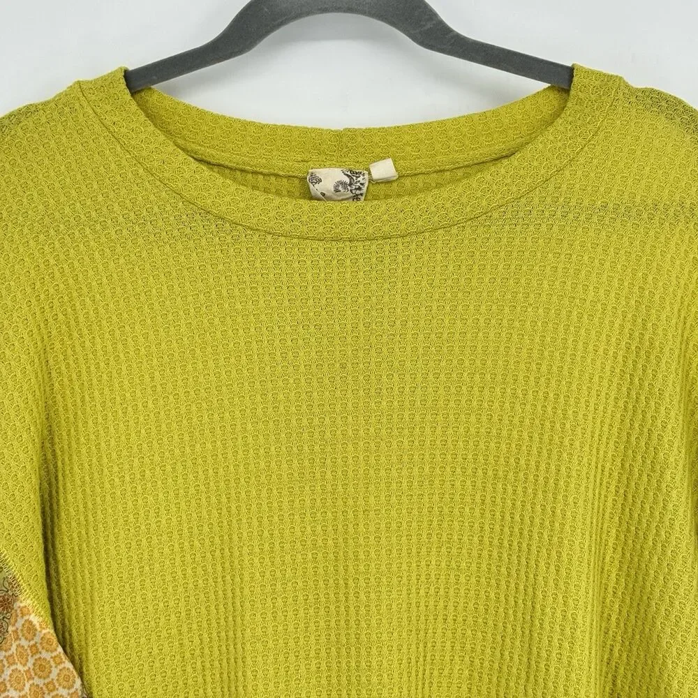 Blu Pepper Yellow Embroidered Blouse Long Sleeve Size Large - Picture 2 of 8
